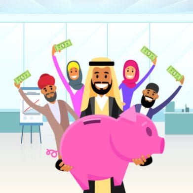 47912263 - business people arab team hold piggy bank put money savings arabic flat vector illustration